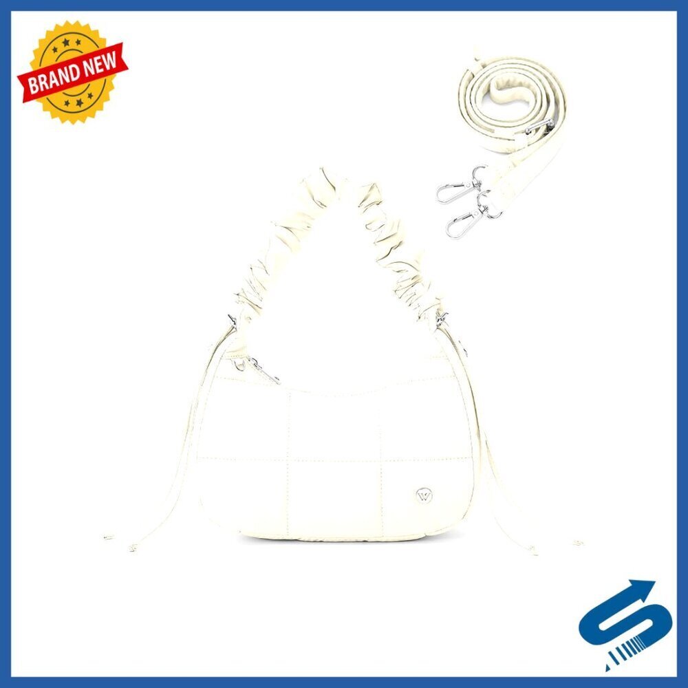 Small Puffer Crescent Shoulder Bag, Quilted Nylon Crossbody Purse with
